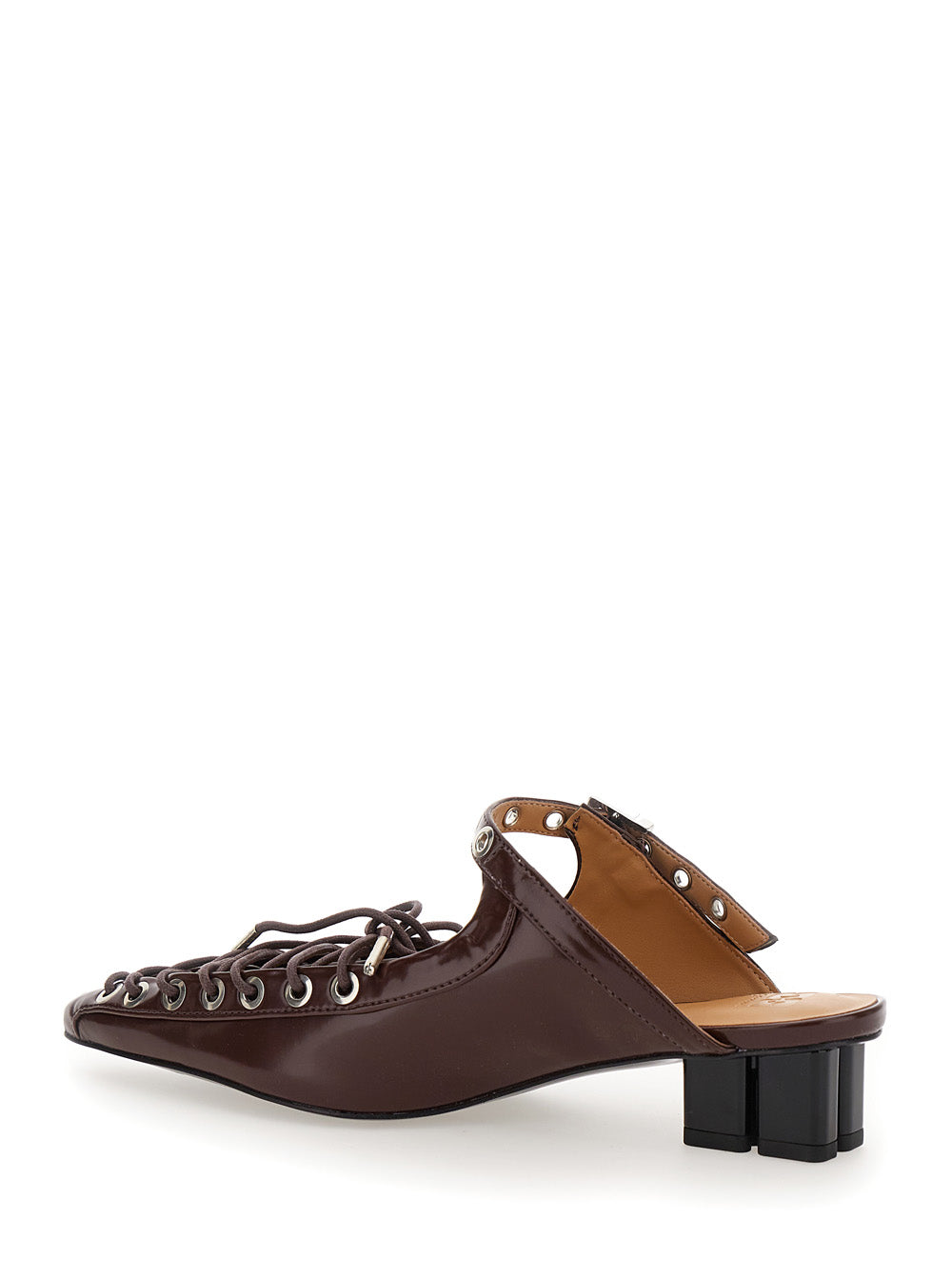 Ganni Women Brown Sandals With Pointed Toe Design And All-Over Laces In Eco Leather Woman GANNI