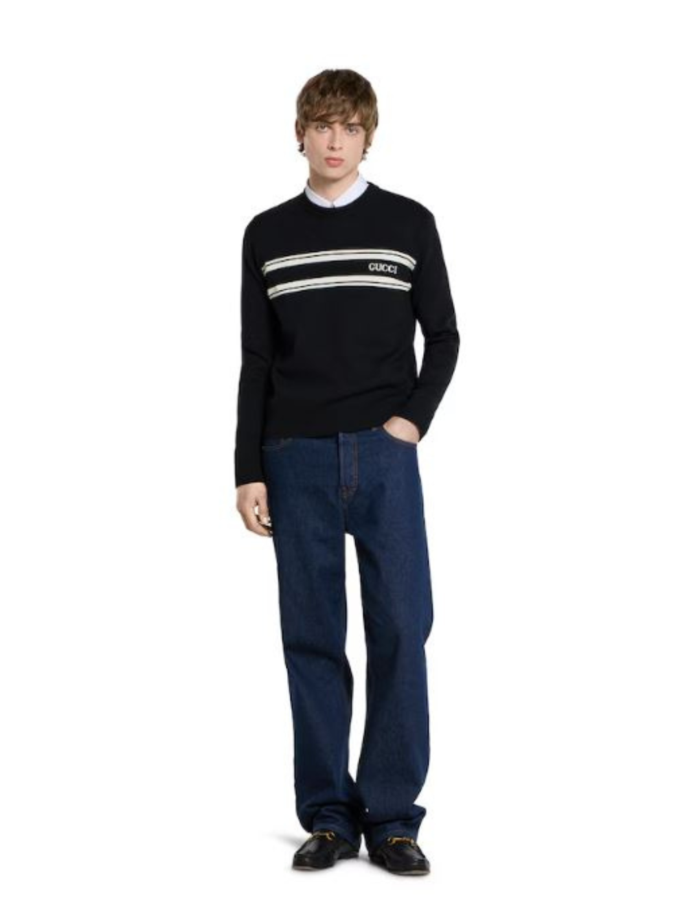 Gucci Men Black Sweater With Logo Lettering On The Front In Wool Man GUCCI