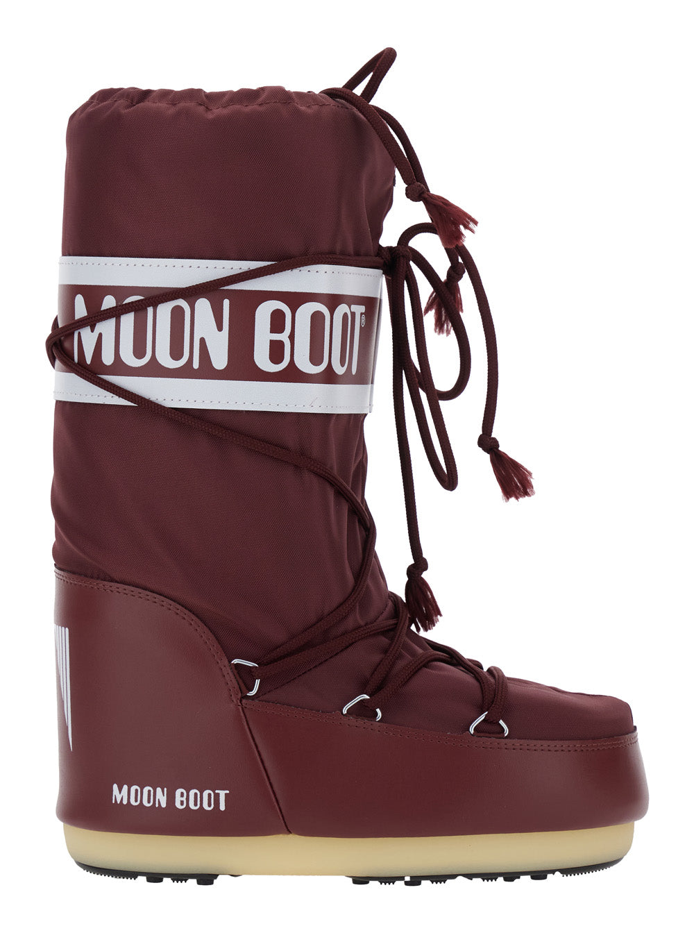 Moon Boot Women 'Icon' Bordeaux Snow Boots With Maxi Logo Print On The Side In Tech Fabric Woman