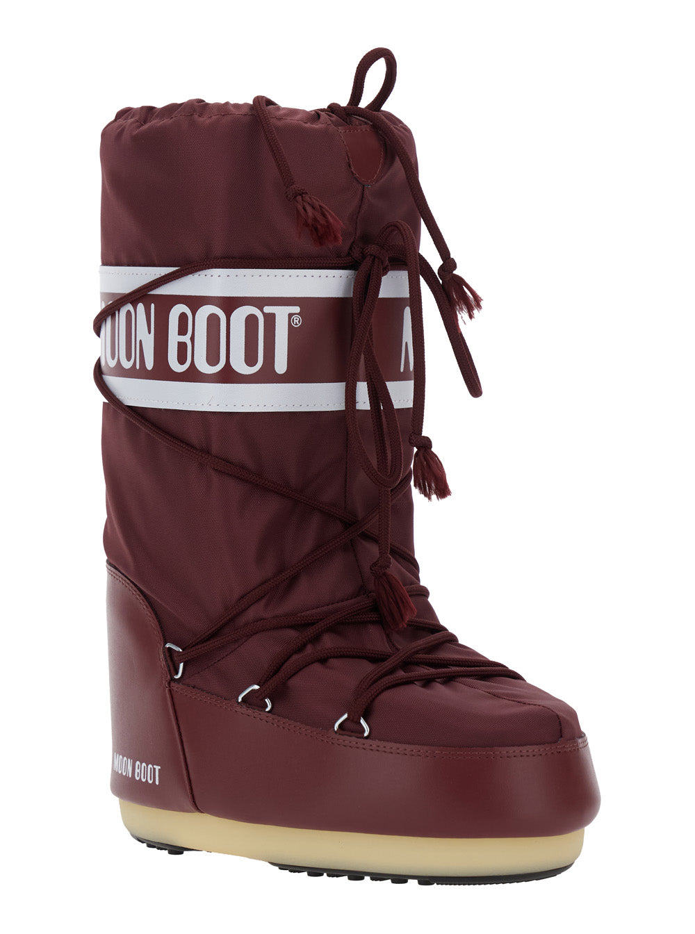 Moon Boot Women 'Icon' Bordeaux Snow Boots With Maxi Logo Print On The Side In Tech Fabric Woman