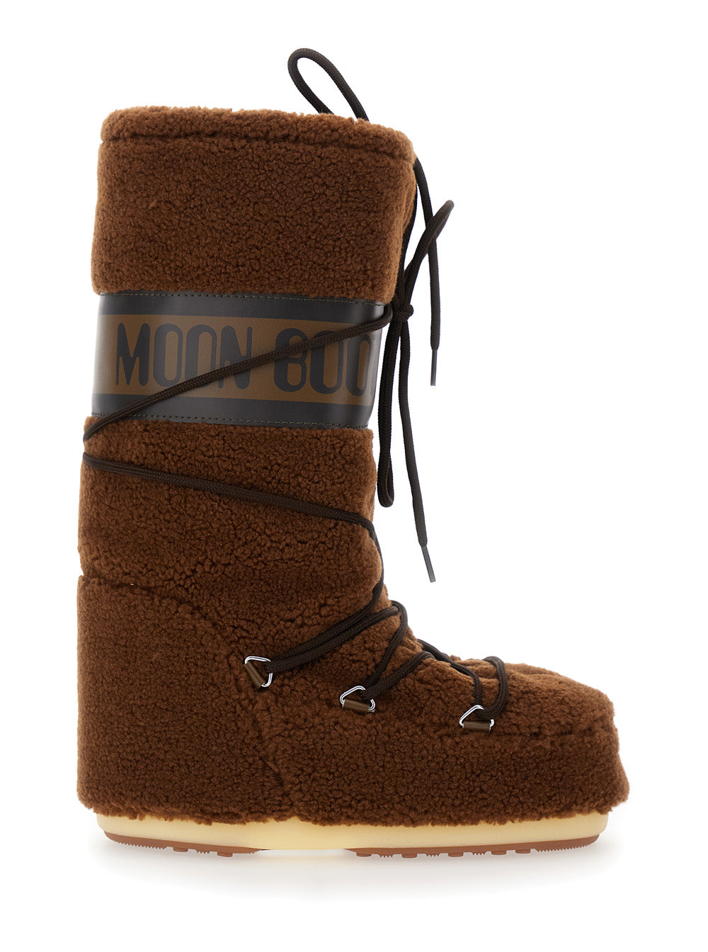 Moon Boot Women 'Icon' Brown Snow Boots With Maxi Logo Print On The Side In Fleece Woman MOON BOOT