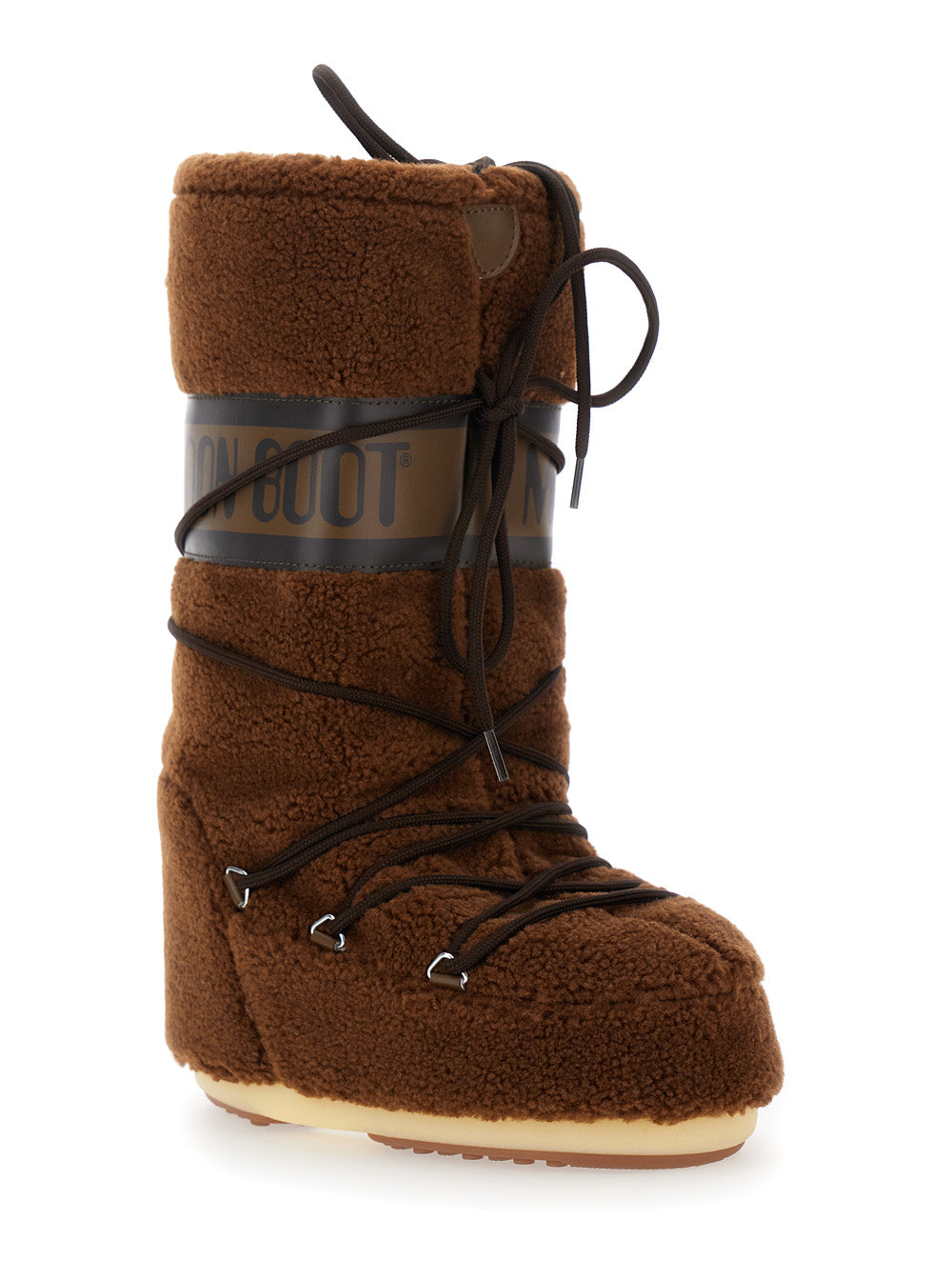 Moon Boot Women 'Icon' Brown Snow Boots With Maxi Logo Print On The Side In Fleece Woman MOON BOOT