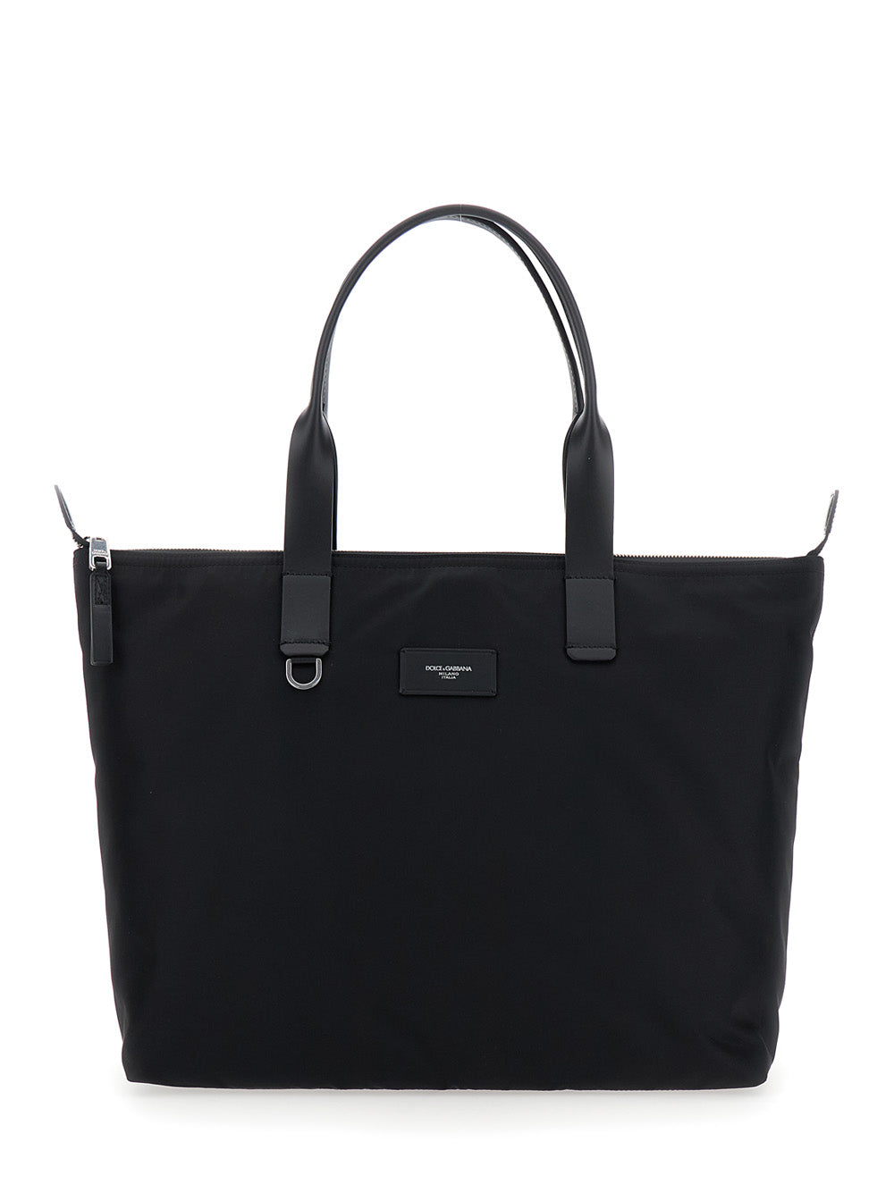 Dolce & Gabbana Men Black Tote Bag With Two Top Handles And Logo Plaque On The Front In Tech Fabric Man DOLCE & GABBANA