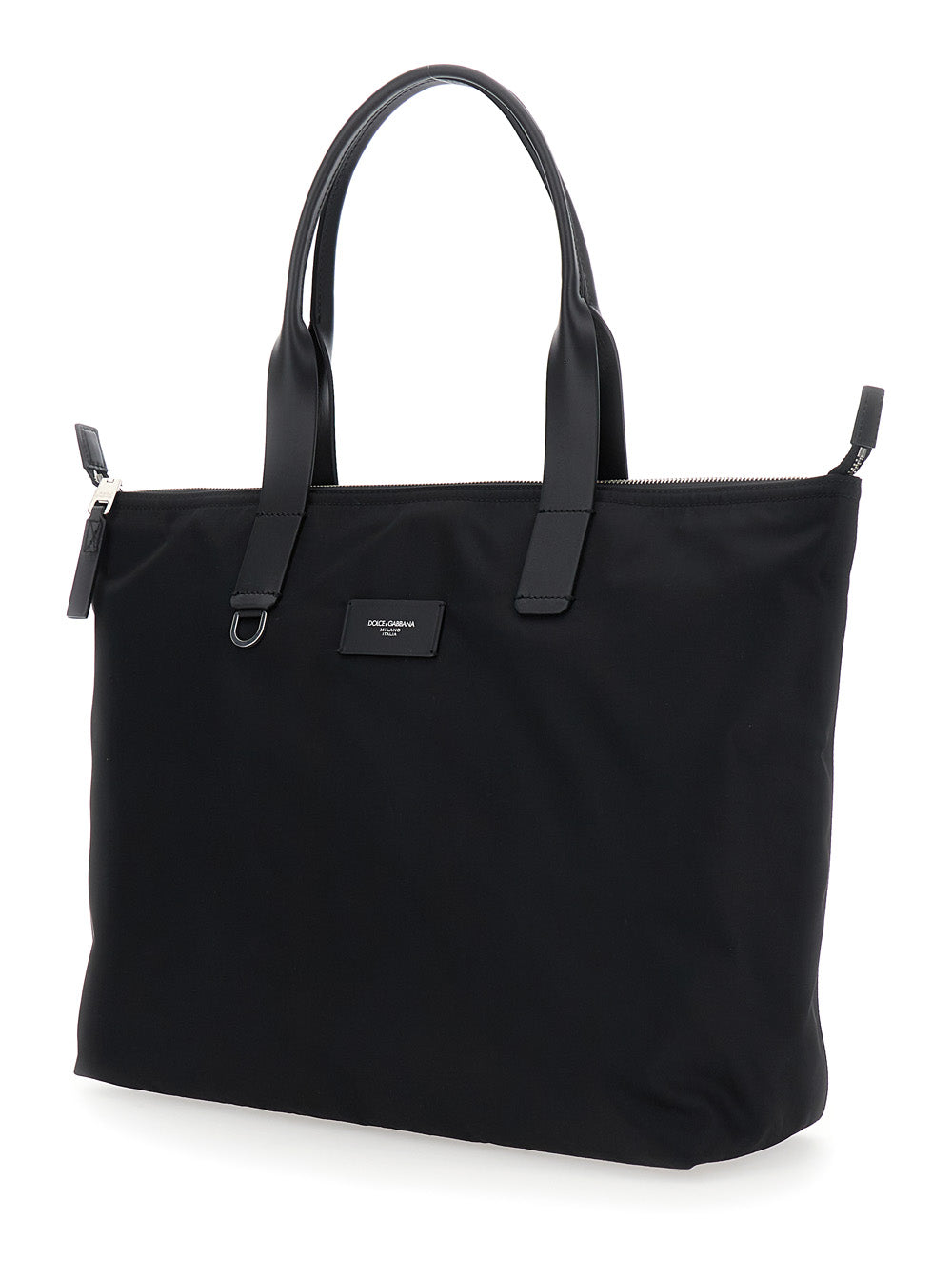 Dolce & Gabbana Men Black Tote Bag With Two Top Handles And Logo Plaque On The Front In Tech Fabric Man DOLCE & GABBANA