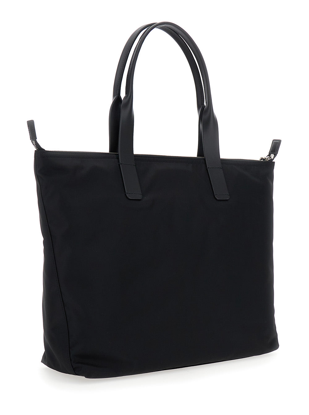 Dolce & Gabbana Men Black Tote Bag With Two Top Handles And Logo Plaque On The Front In Tech Fabric Man DOLCE & GABBANA