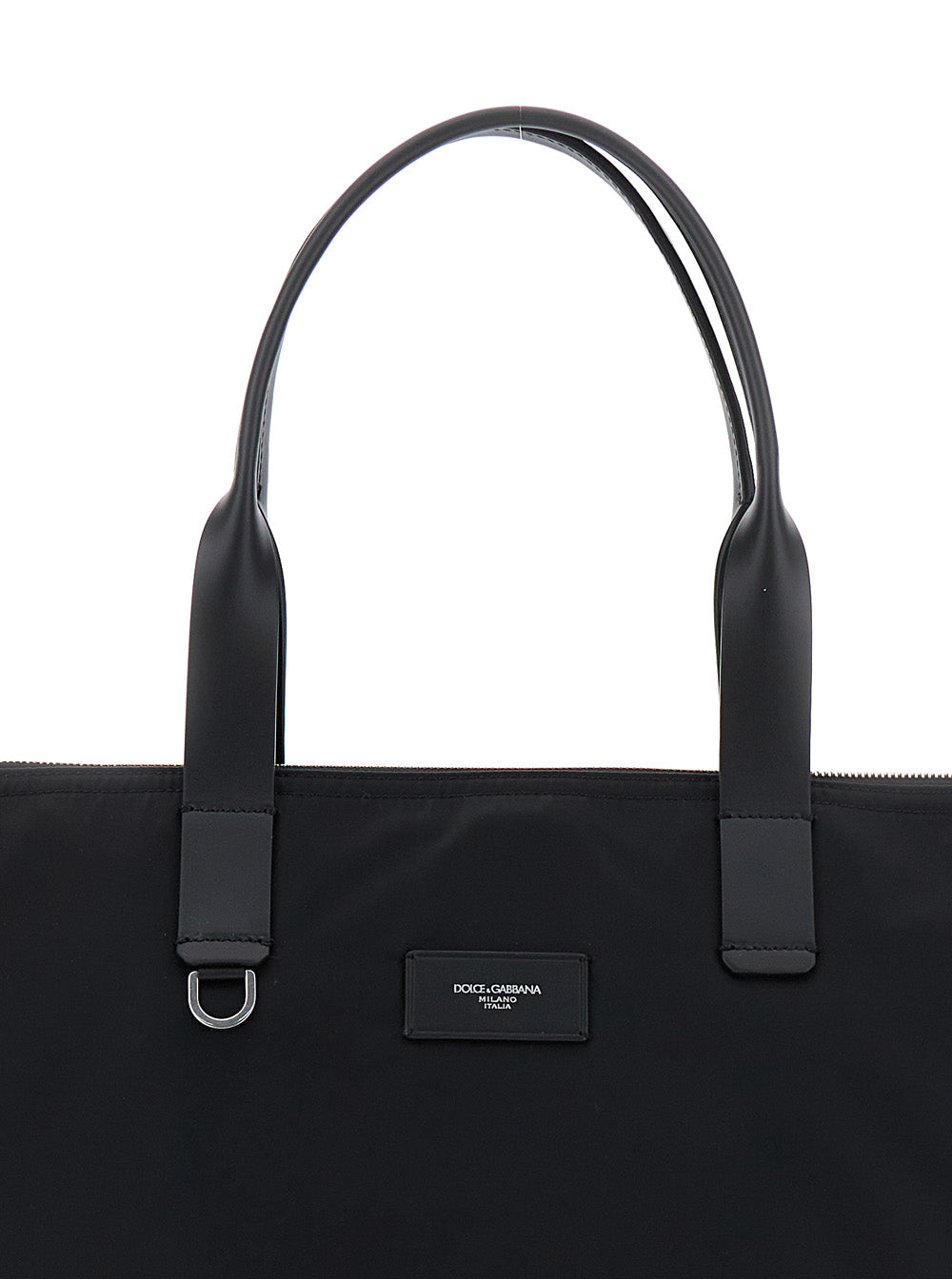 Dolce & Gabbana Men Black Tote Bag With Two Top Handles And Logo Plaque On The Front In Tech Fabric Man DOLCE & GABBANA