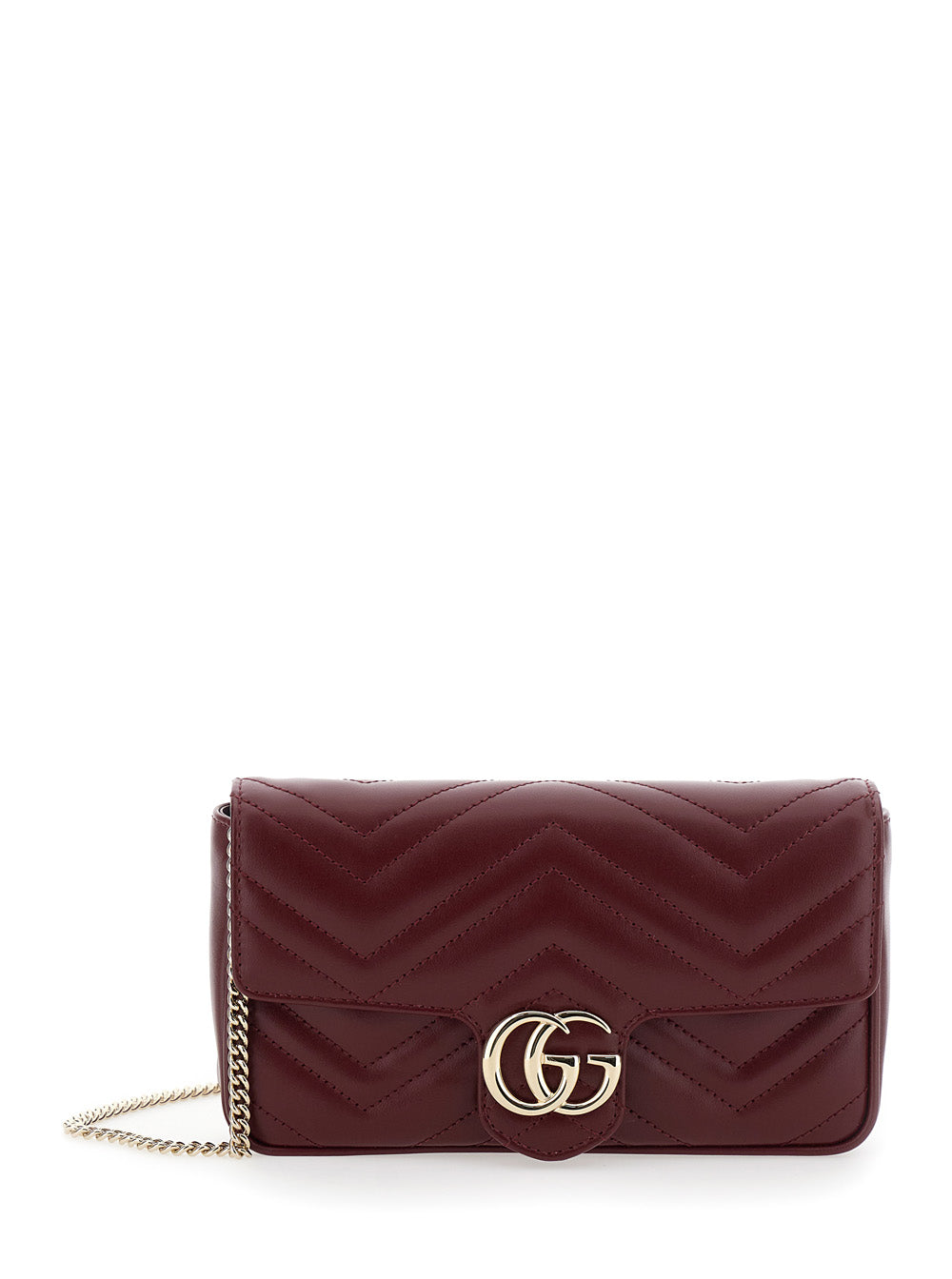 Gucci Women 'Gg Marmont 2.0' Bordeaux Mini Crossbody Bag With Double G In Chevron Leather Woman GUCCI