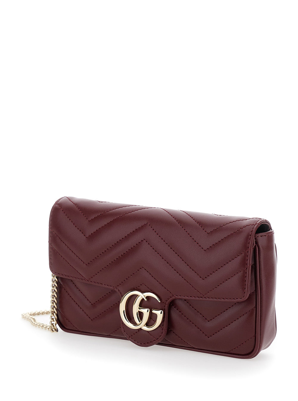 Gucci Women 'Gg Marmont 2.0' Bordeaux Mini Crossbody Bag With Double G In Chevron Leather Woman GUCCI