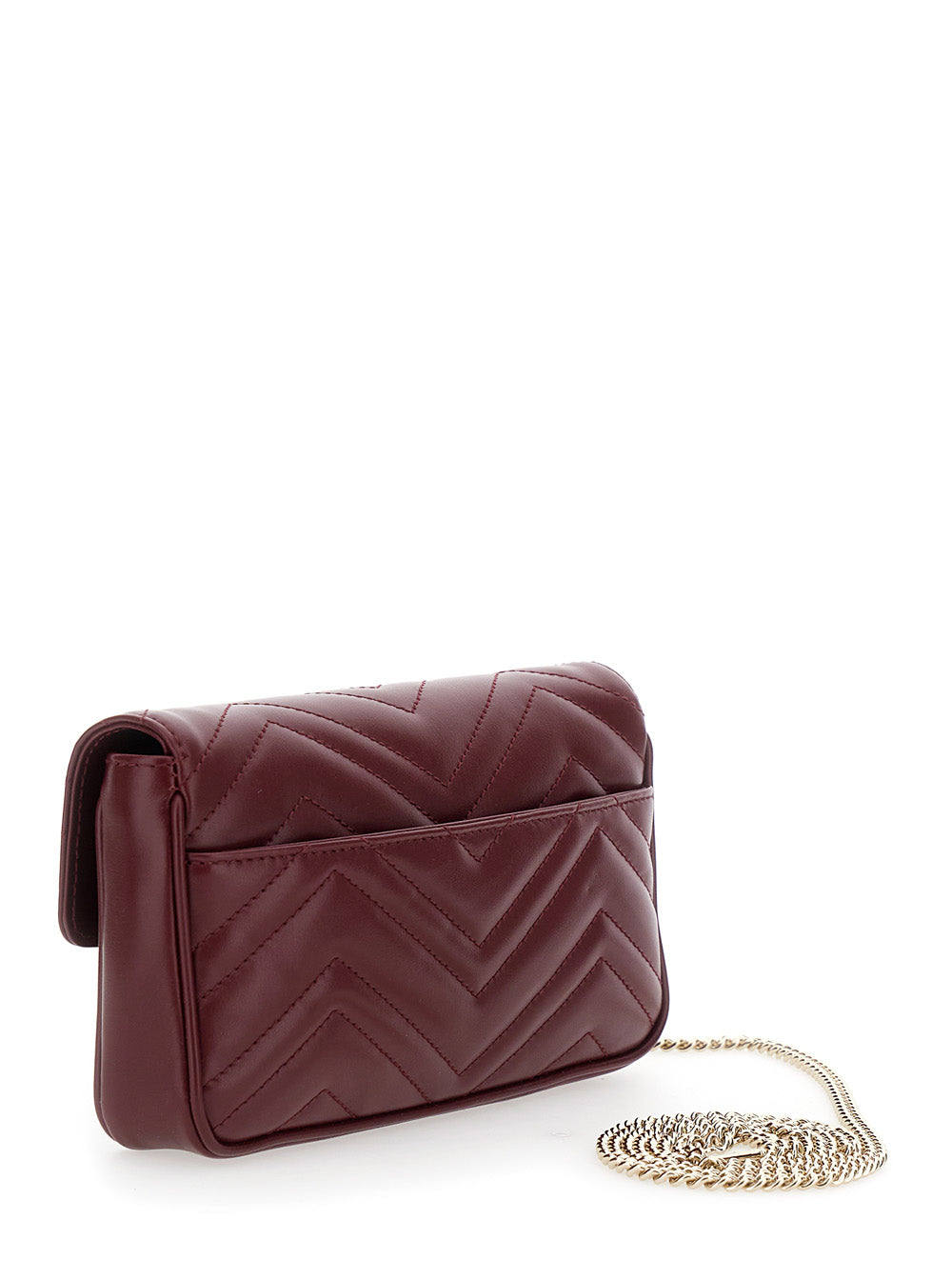 Gucci Women 'Gg Marmont 2.0' Bordeaux Mini Crossbody Bag With Double G In Chevron Leather Woman GUCCI