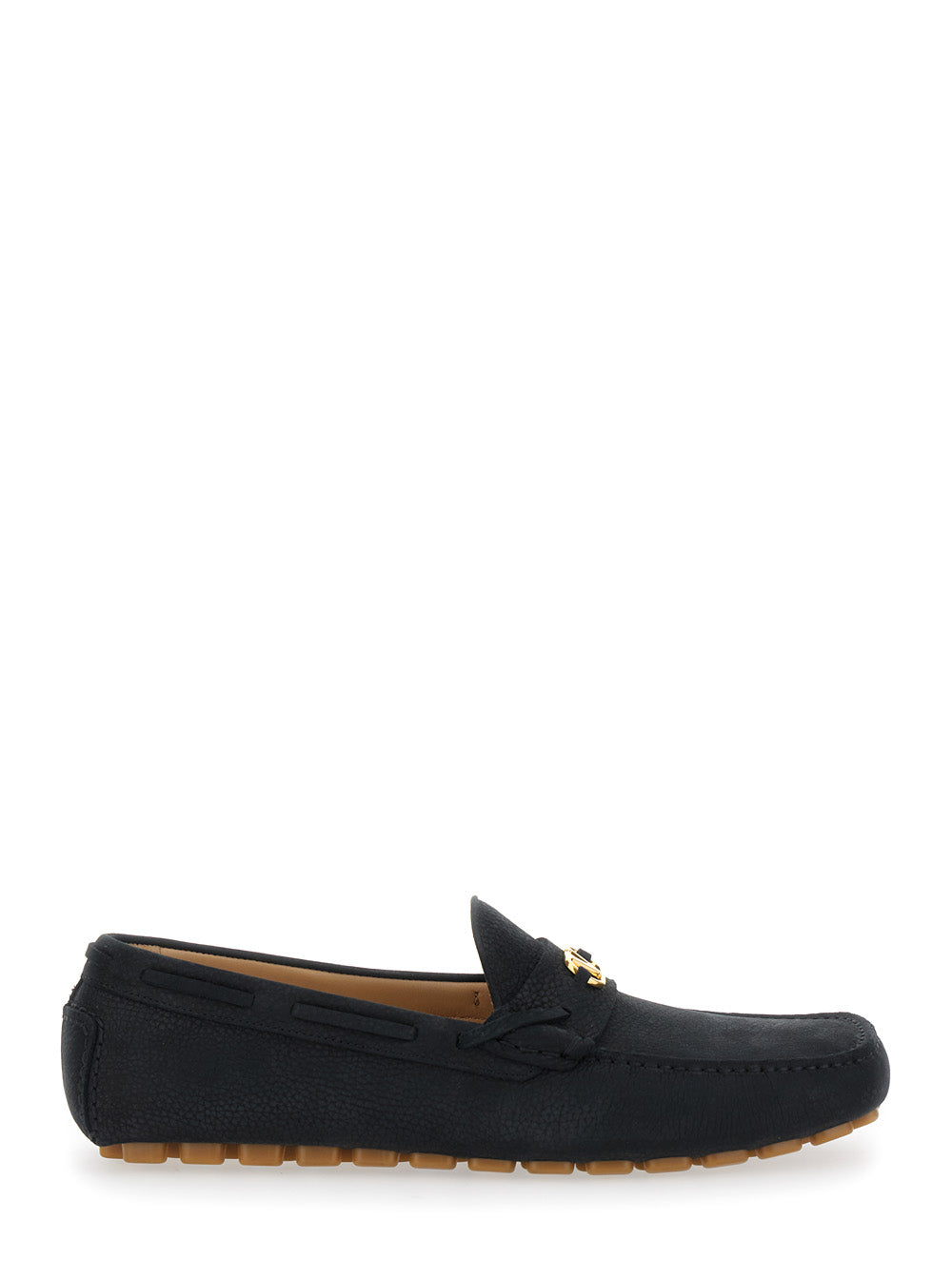 Valentino Garavani Men Black Loafers With Round Toe And Vlogo Plaque In Suede Man VALENTINO GARAVANI