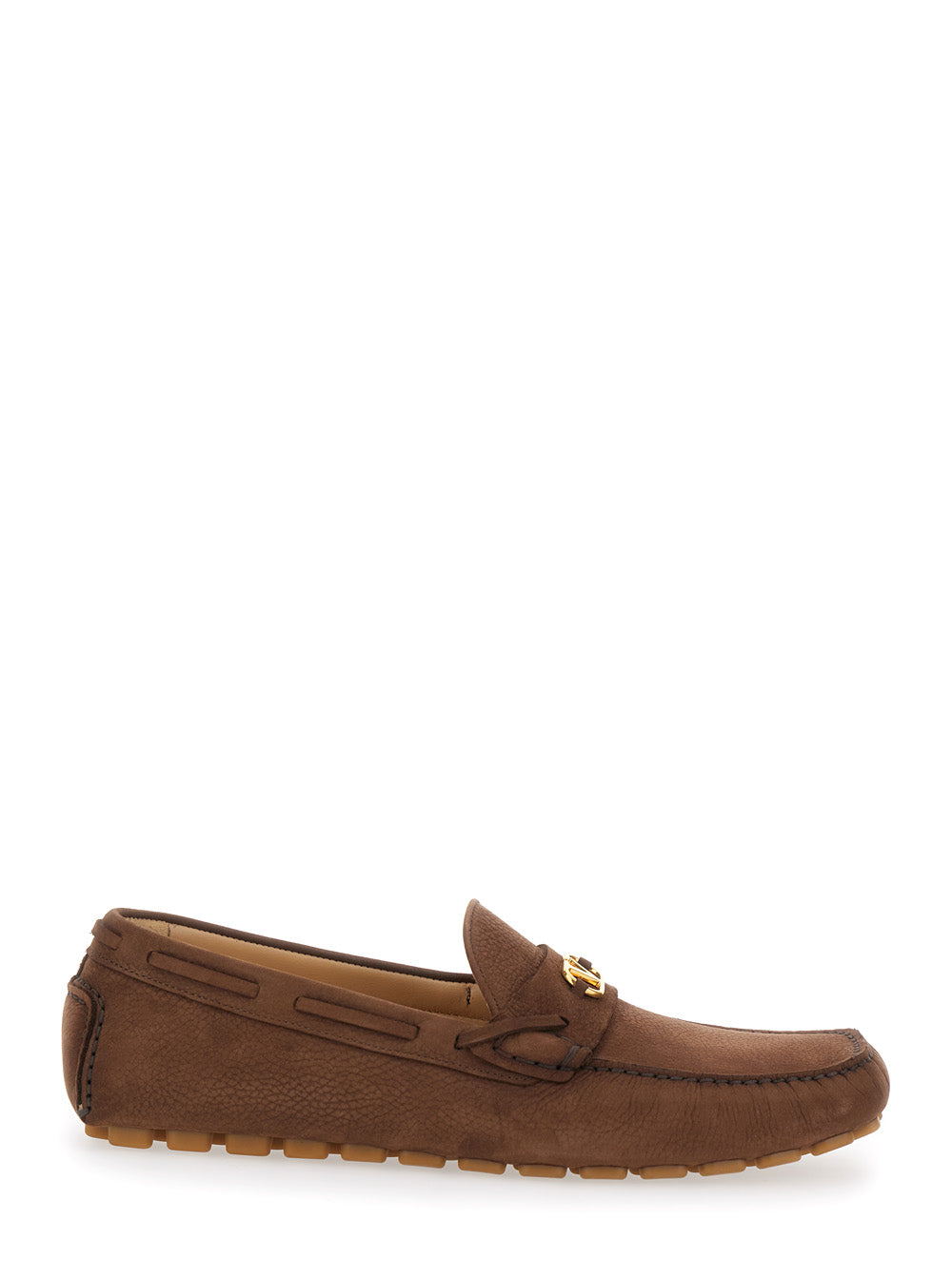 Valentino Garavani Men Brown Loafers With Round Toe And Vlogo Plaque In Suede Man VALENTINO GARAVANI