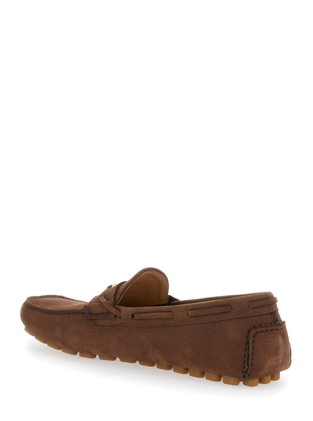 Valentino Garavani Men Brown Loafers With Round Toe And Vlogo Plaque In Suede Man VALENTINO GARAVANI