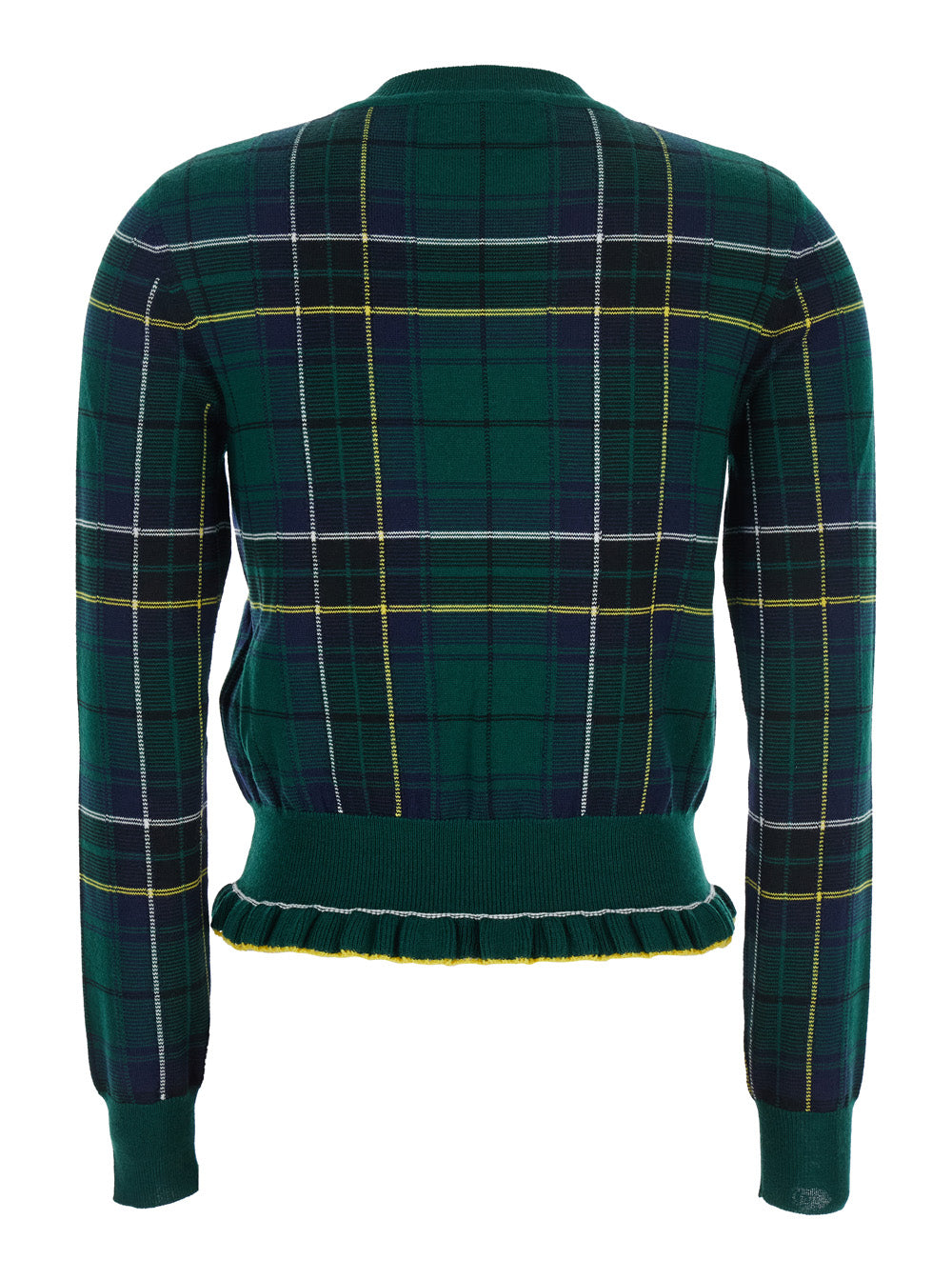 Alexander Mcqueen Women Green Crew Neck Sweater With Tartan Pattern And Fringed Hem In Wool Woman ALEXANDER MCQUEEN