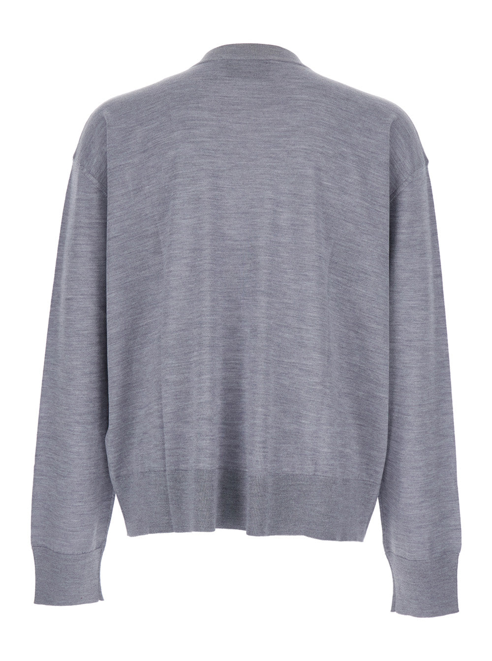 Ami Paris Men Grey Crew Neck Sweater With Embroidered Logo On The Front In Wool Man AMI PARIS