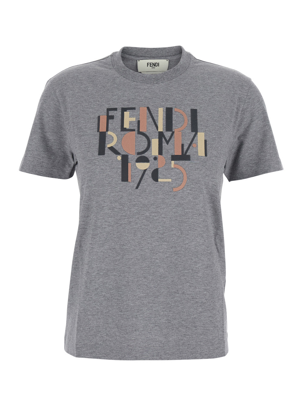 Fendi Women Grey Crewneck T-Shirt With Logo Detail On The Front In Cotton Woman FENDI