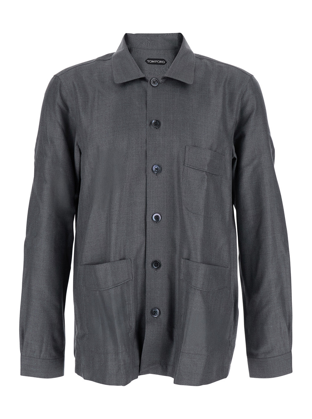 Tom Ford Men Grey Shirt With Chest Pocket In Silk Man TOM FORD