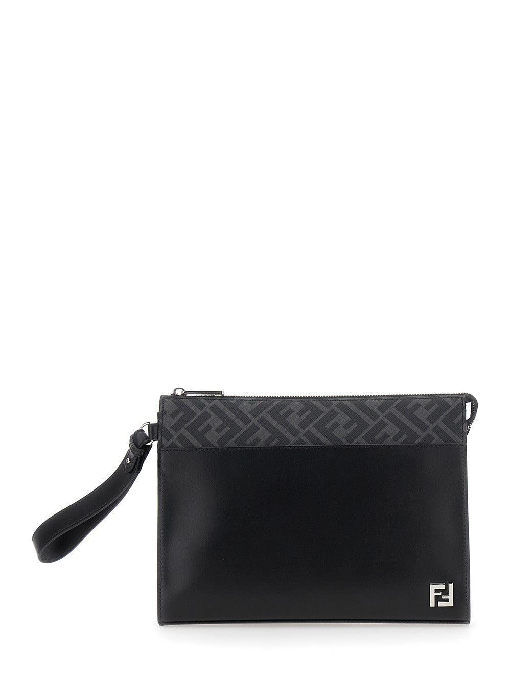 Fendi Men Black Cltuch With Ff Motif And Ff Logo Plaque In Leather Man FENDI