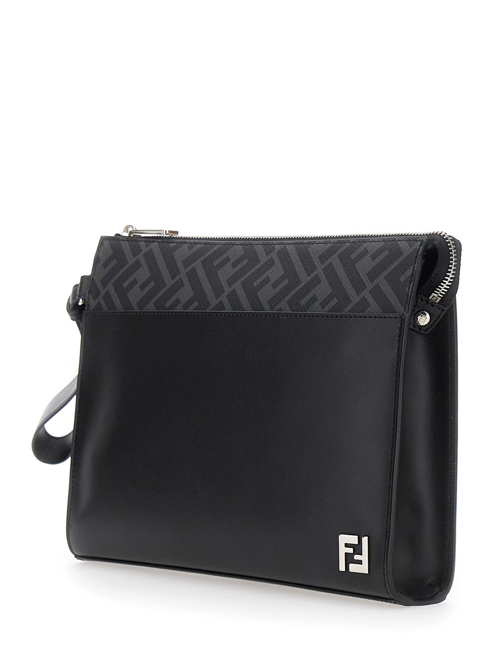 Fendi Men Black Cltuch With Ff Motif And Ff Logo Plaque In Leather Man FENDI