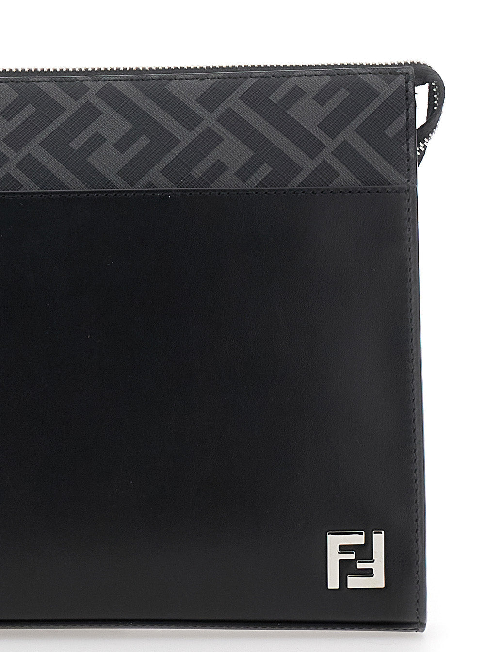 Fendi Men Black Cltuch With Ff Motif And Ff Logo Plaque In Leather Man FENDI