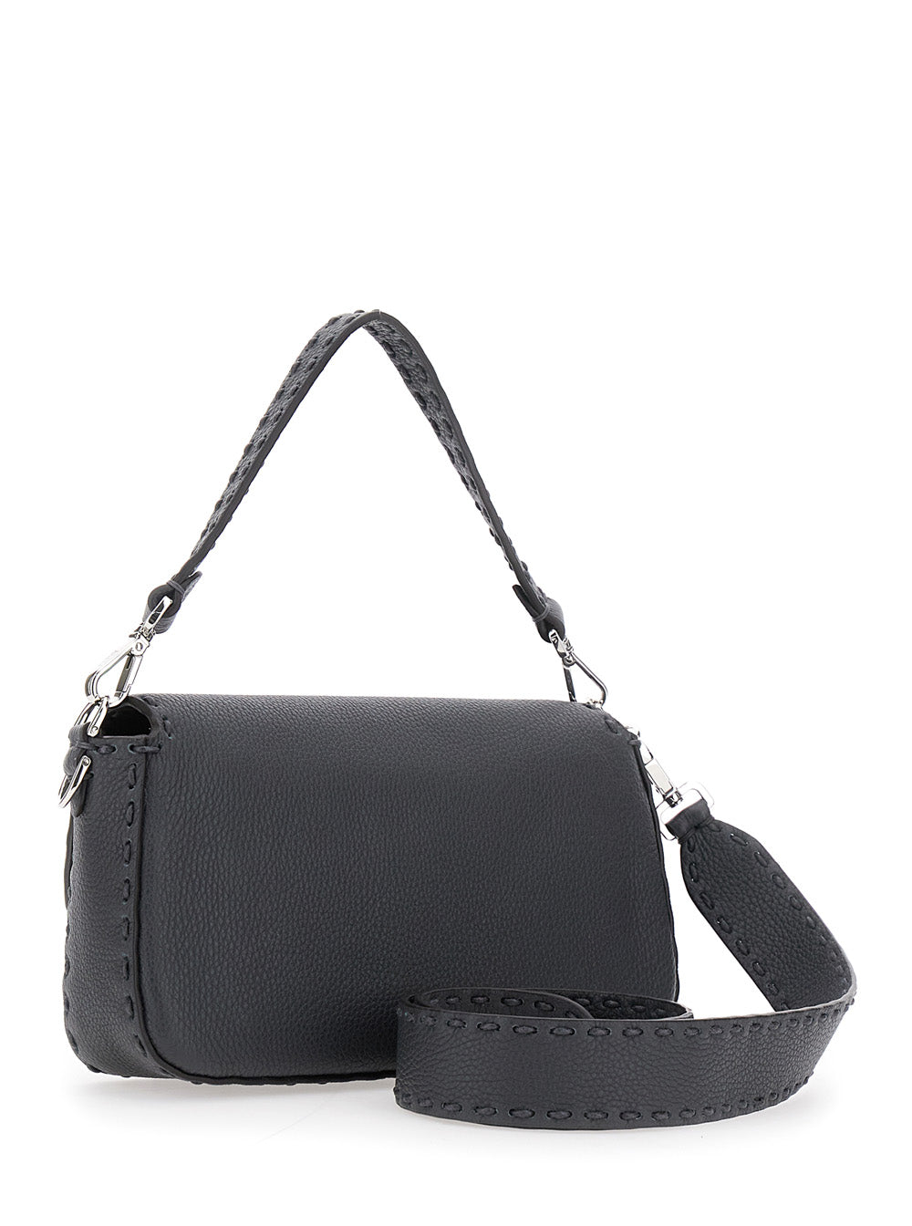 Fendi Men “Baguette” Grey Shoulder Bag With Contrast Stitching In Leather Man FENDI