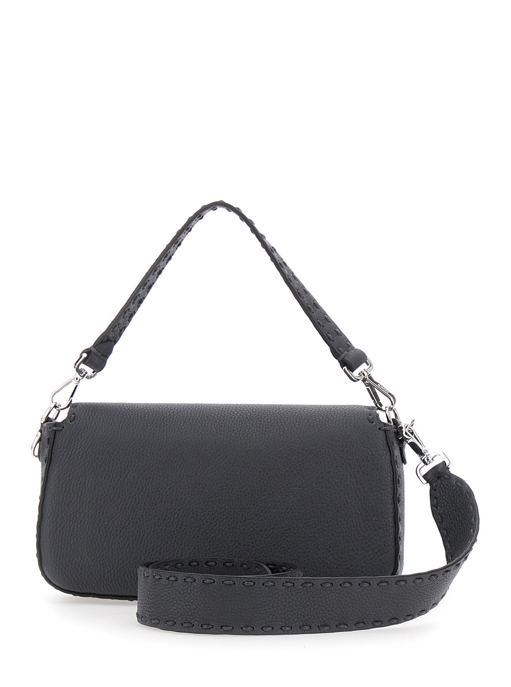 Fendi Men “Baguette” Grey Shoulder Bag With Contrast Stitching In Leather Man FENDI