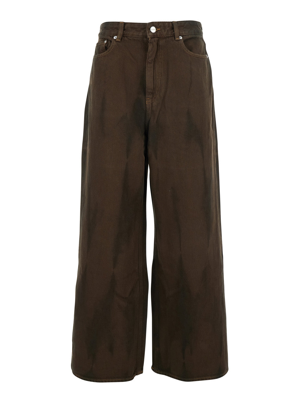 Ganni Women Brown Jeans With Tie-Dye Pattern And Logo Patch On Back In Denim Woman GANNI