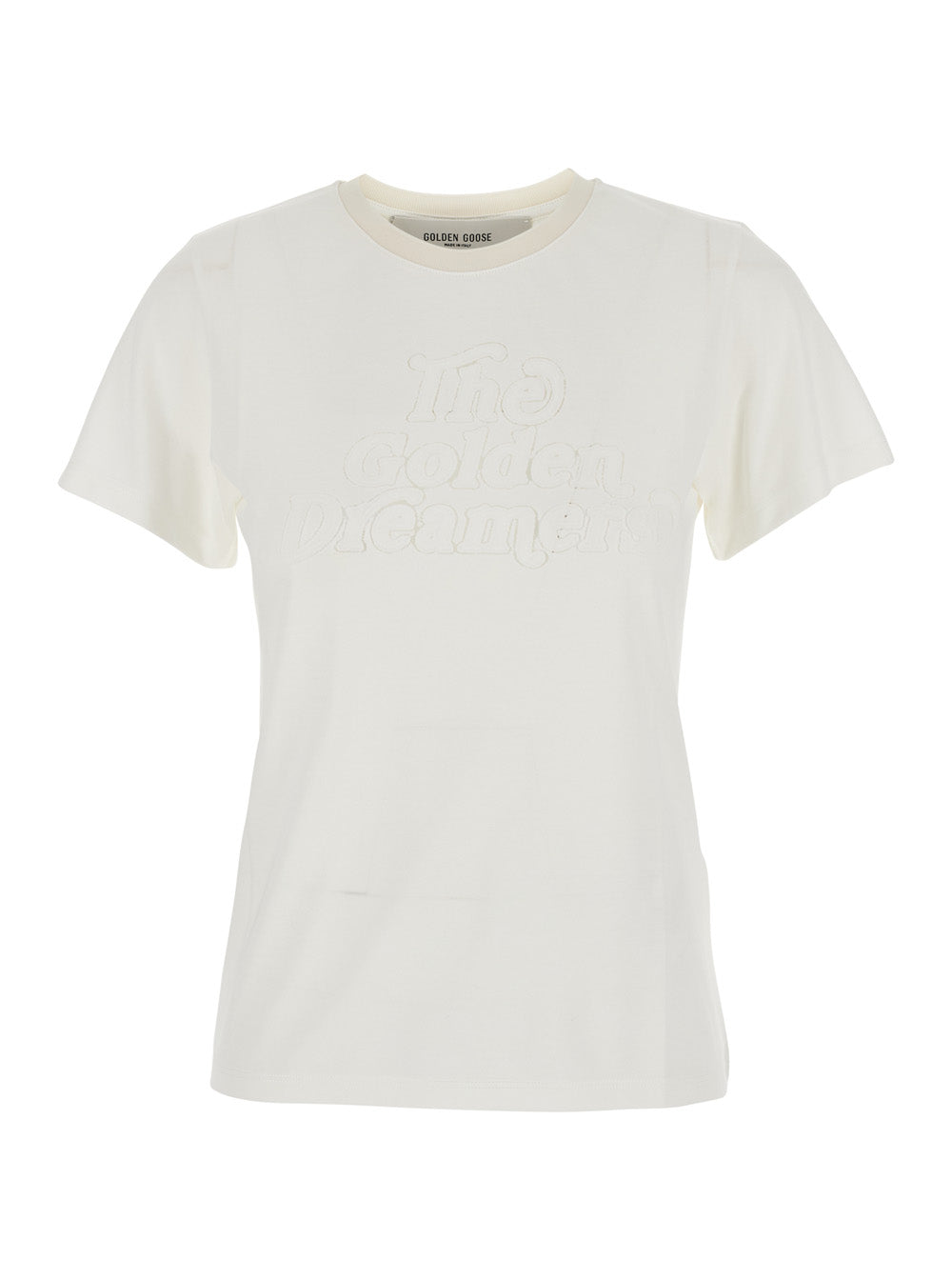 Golden Goose Women White Crew Neck T-Shirt With Embroidery On Front In Fabric Woman GOLDEN GOOSE