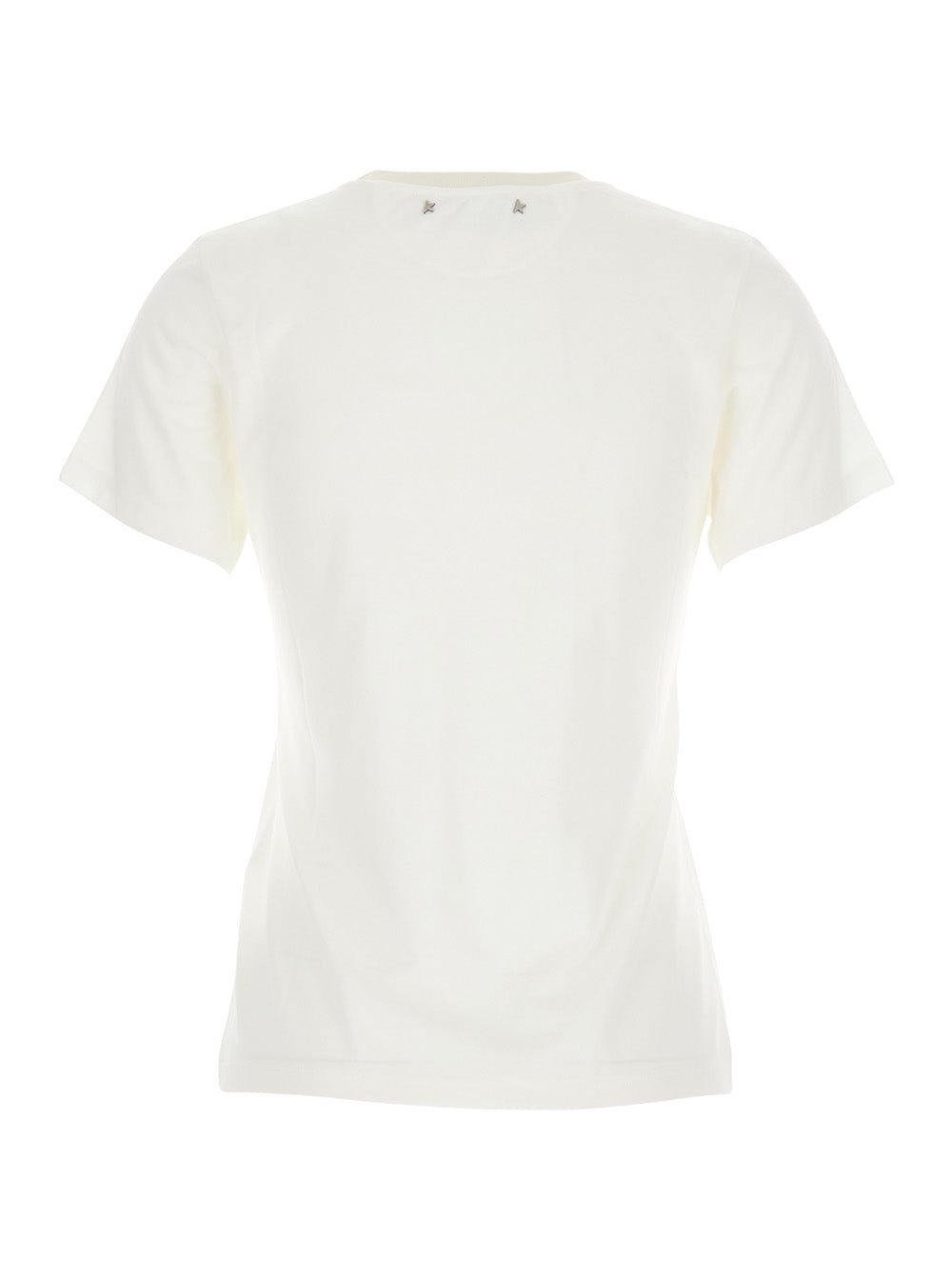 Golden Goose Women White Crew Neck T-Shirt With Embroidery On Front In Fabric Woman GOLDEN GOOSE