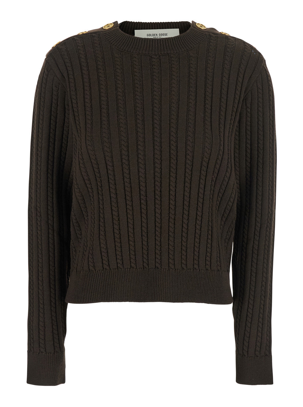 Golden Goose Women Brown Crewneck Sweater With Interwoven Design In Wool Woman