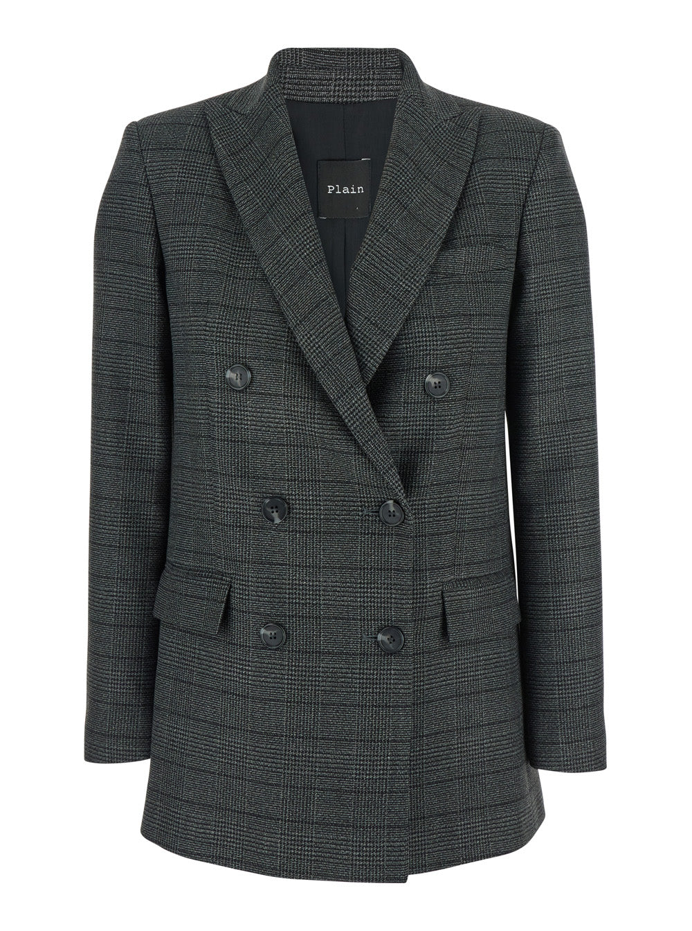 Leplain Women Grey Double-Breasted Jacket With Peak Revers And All-Over Striped Motif In Wool Woman LEPLAIN