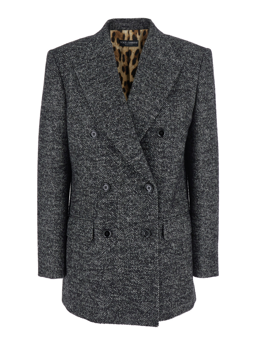 Dolce & Gabbana Women Grey Double-Breasted Jacket With Peak Revers In Wool Blend Woman