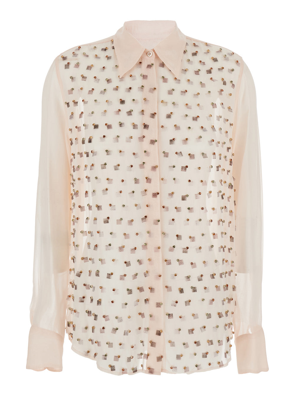 Dries Van Noten Women 'Chowy' Pink Shirt With Classic Collar And Rhinestone Embellishments On The Front In Viscose Woman DRIES VAN NOTEN