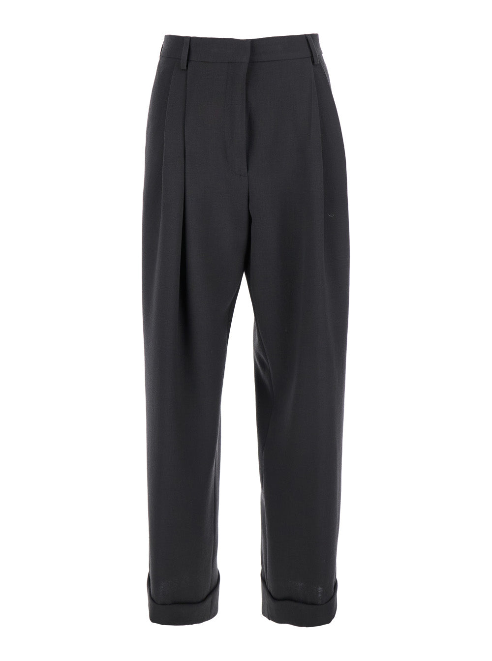 Dries Van Noten Women 'Partan' Grey Pants With Turn-Up Hem And Two Rear Flap Pockets With Button In Wool Woman DRIES VAN NOTEN