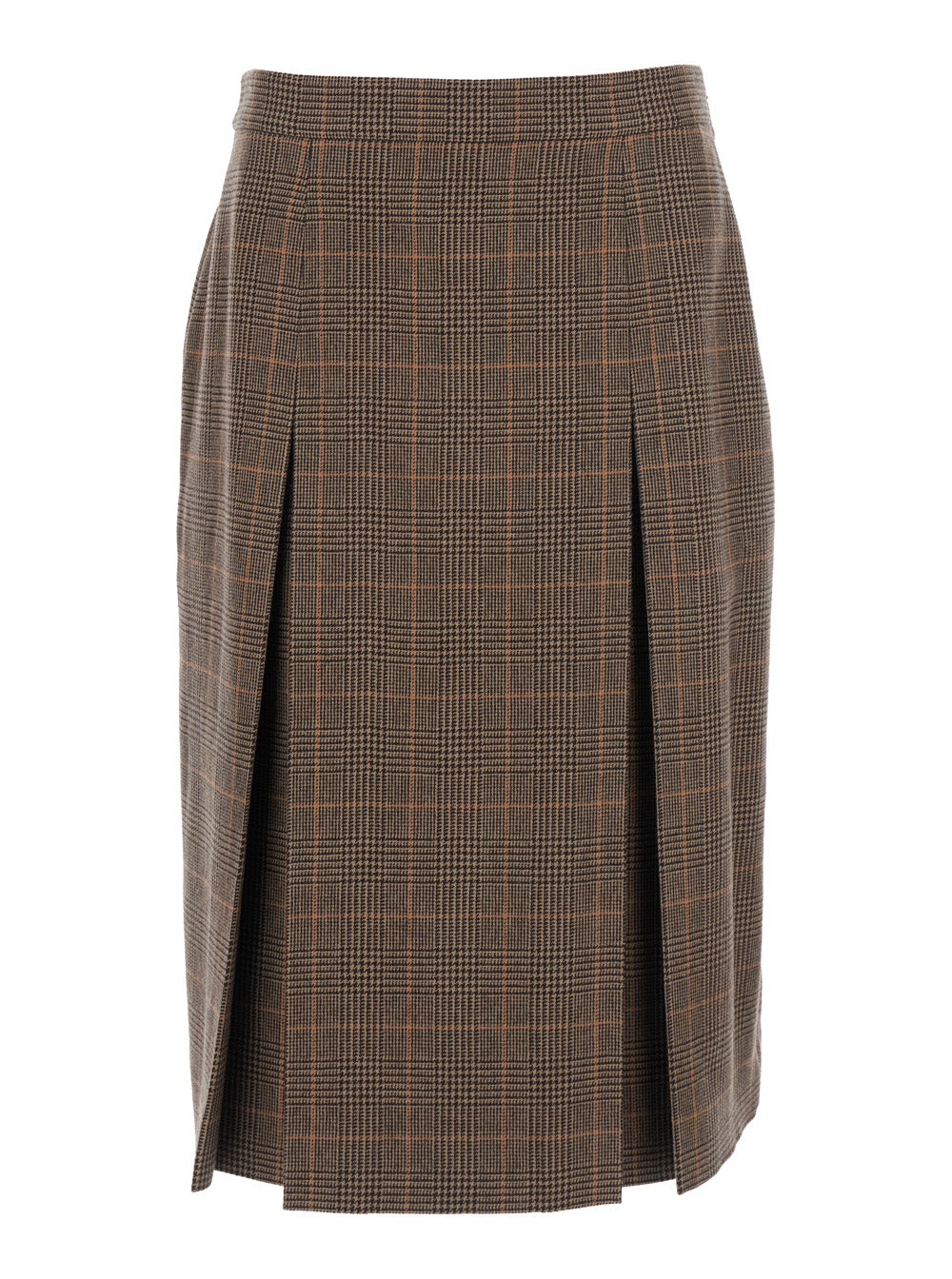 Saint Laurent Women Grey Midi Skirt With Side Concealed Zip Closure And All-Over Check Motif In Wool And Cashmere Woman SAINT LAURENT