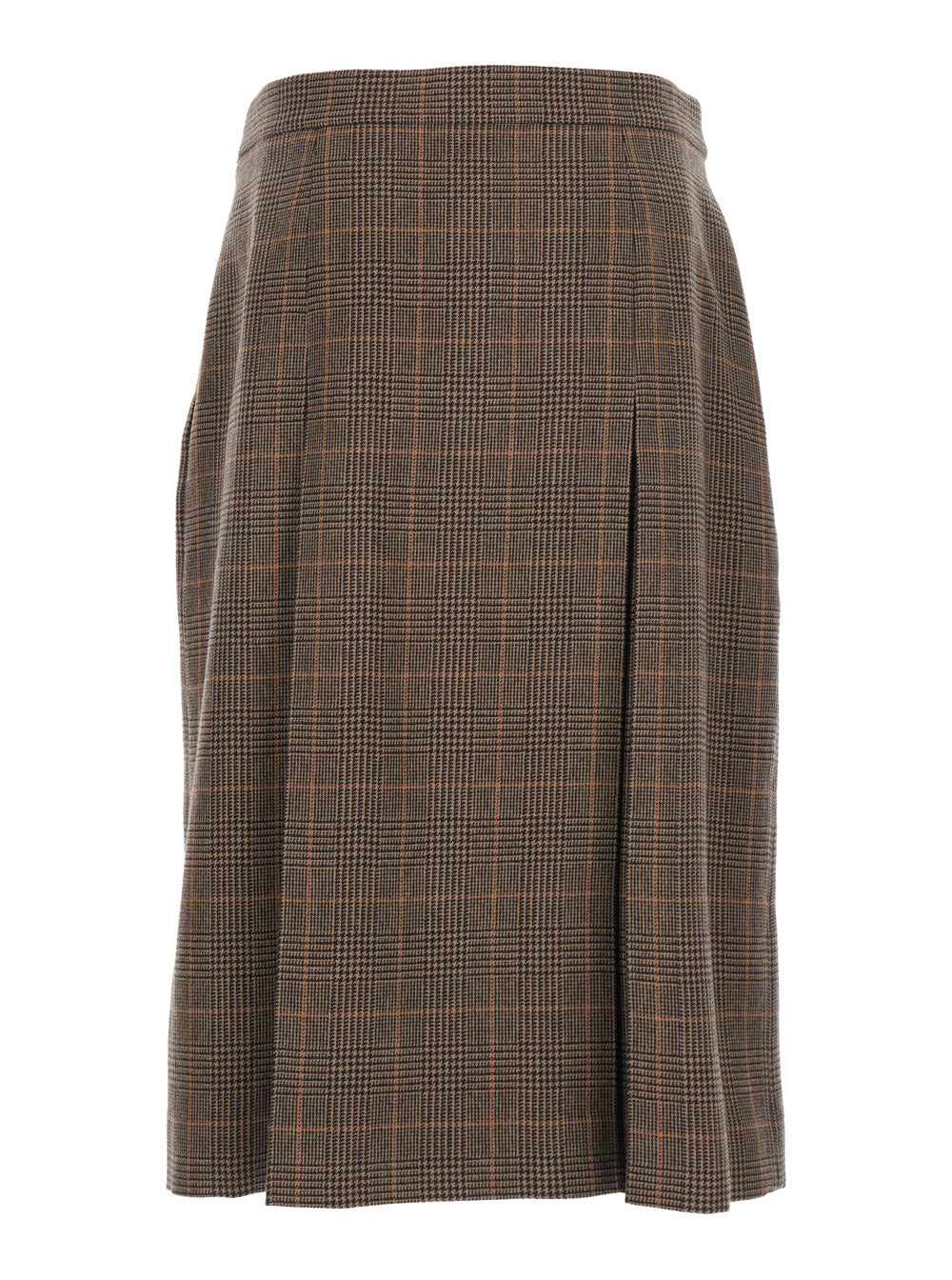 Saint Laurent Women Grey Midi Skirt With Side Concealed Zip Closure And All-Over Check Motif In Wool And Cashmere Woman SAINT LAURENT
