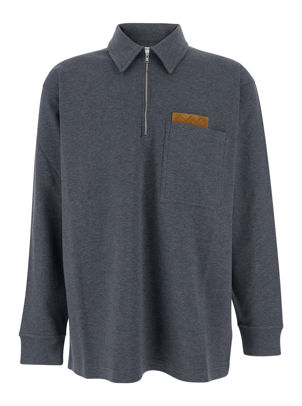 Bottega Veneta Men Grey Polo Shirt With Long Sleeves And Front Patch Pocket In Cotton Woman BOTTEGA VENETA