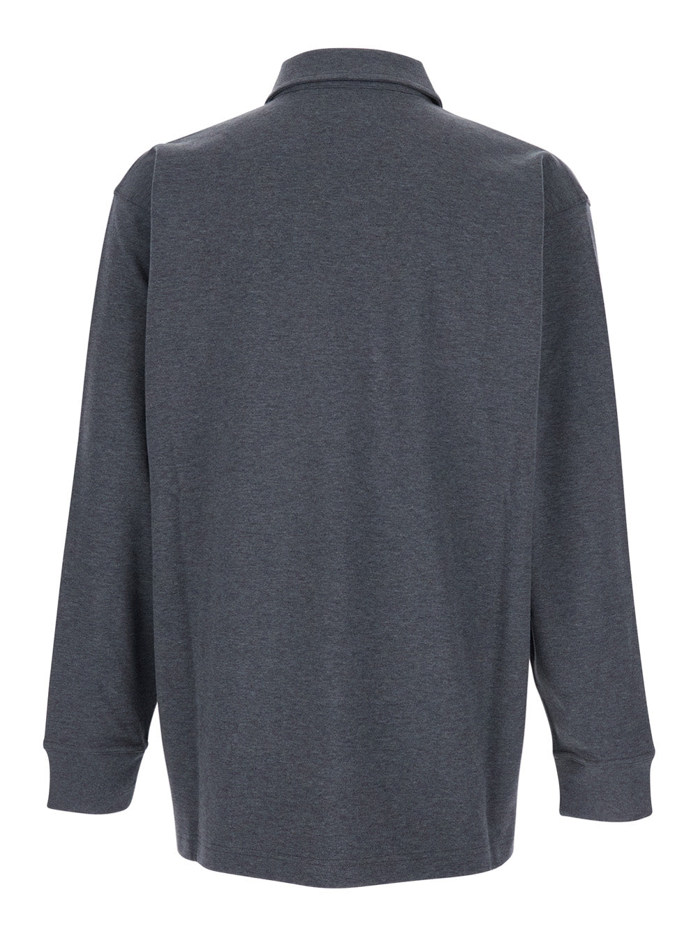 Bottega Veneta Men Grey Polo Shirt With Long Sleeves And Front Patch Pocket In Cotton Woman BOTTEGA VENETA
