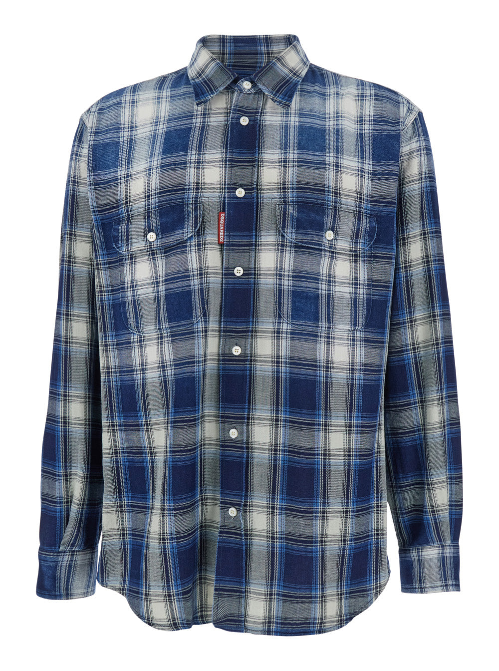 Dsquared2 Men Blue Shirt With Classic Collar And All-Over Check Motif In Cotton Man DSQUARED2