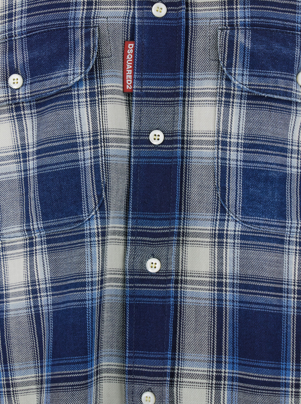 Dsquared2 Men Blue Shirt With Classic Collar And All-Over Check Motif In Cotton Man DSQUARED2