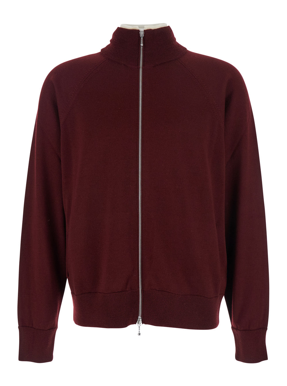 Jil Sander Men Bordeaux Cardigan With High Neck And Front Zip Closure In Wool Man JIL SANDER