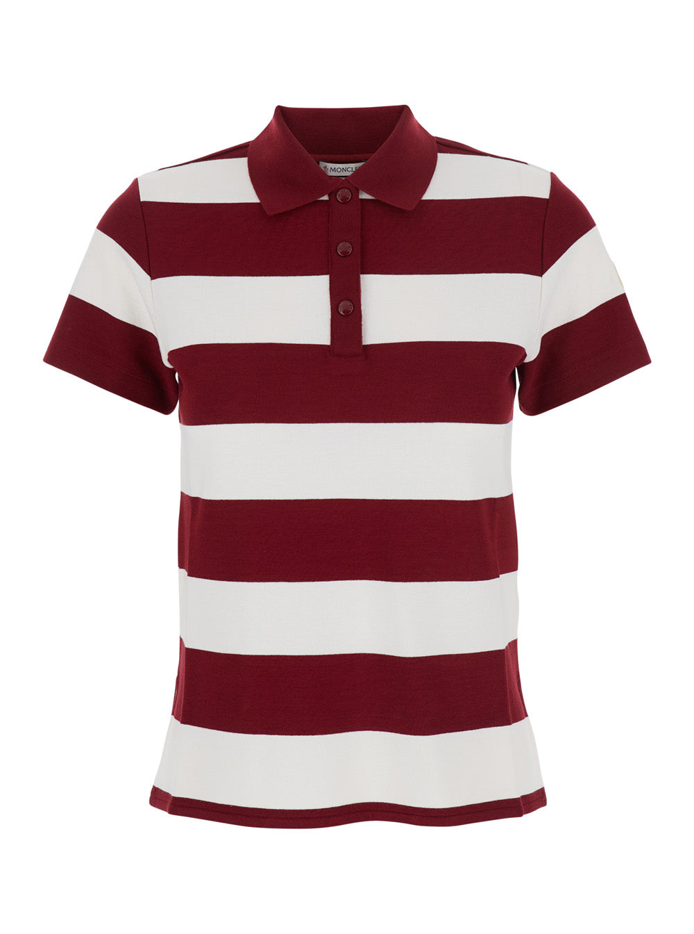 Moncler Women Red Polo Shirt With Logo Patch On The Sleeve And All-Over Striped Motif In Viscose Stretch Woman MONCLER