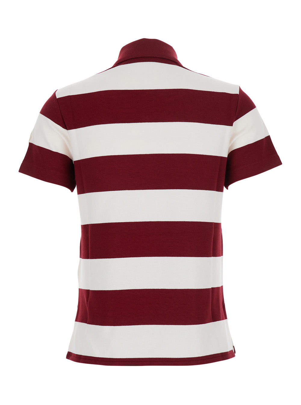 Moncler Women Red Polo Shirt With Logo Patch On The Sleeve And All-Over Striped Motif In Viscose Stretch Woman MONCLER