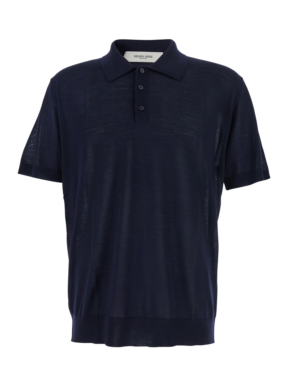 Golden Goose Men Blue Polo Shirt With Classic Collar And Short Sleeves In Wool Man GOLDEN GOOSE