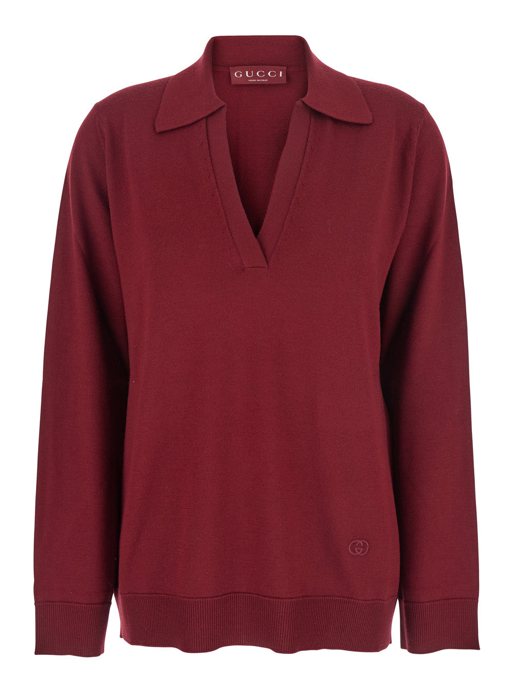 Gucci Women Bordeaux Polo Collar Sweater With Gg Logo On The Front In Wool Woman GUCCI
