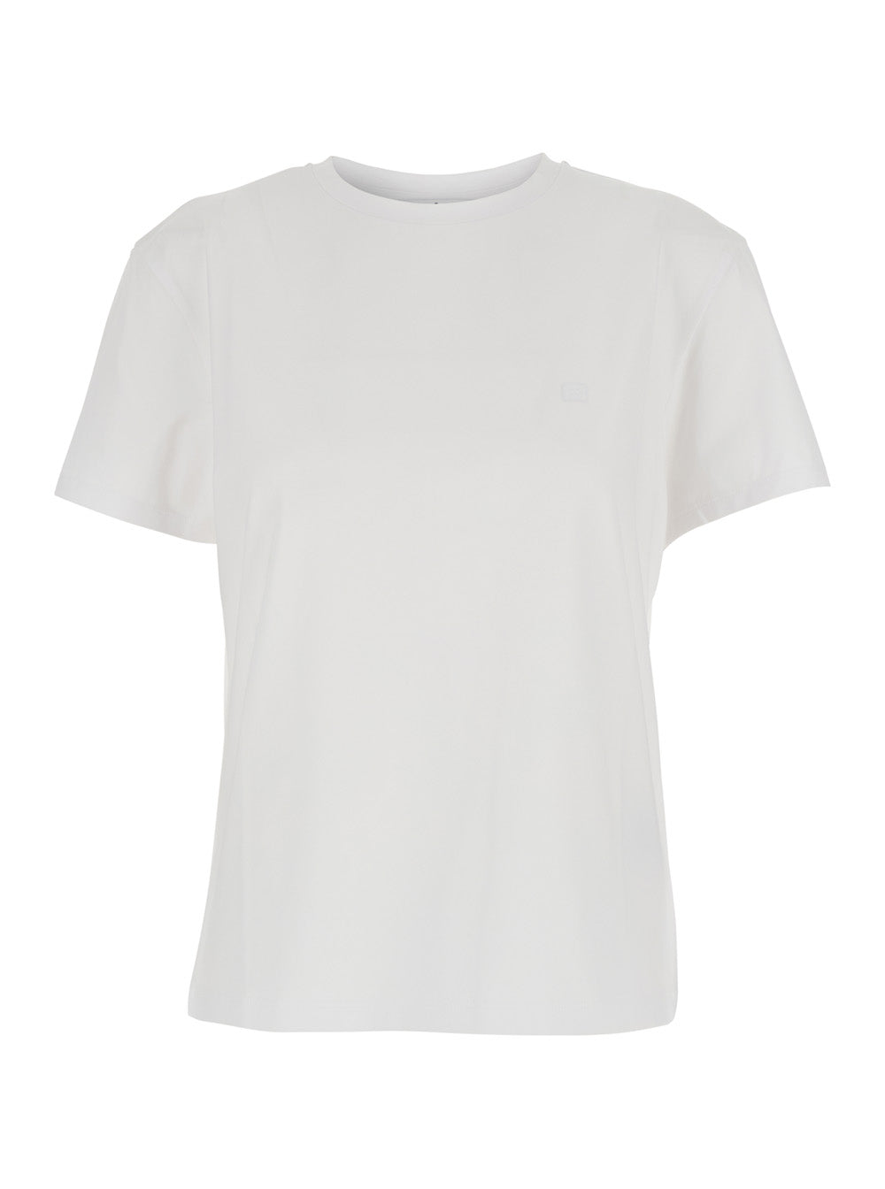 Acne Studios Women White Crewneck T-Shirt With Tonal Logo Patch On The Front In Cotton Woman ACNE STUDIOS