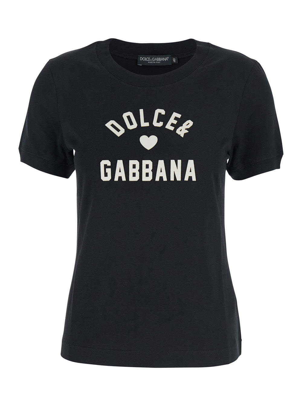 Dolce & Gabbana Women Black Crewneck T-Shirt With Maxi Logo Lettering On The Front In Cotton Woman DOLCE & GABBANA