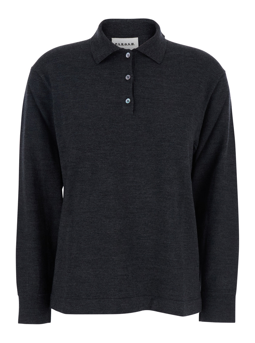 P.A.R.O.S.H. Women Grey Polo Shirt With Classic Collar And Long Sleeves In Wool Woman P.A.R.O.S.H.