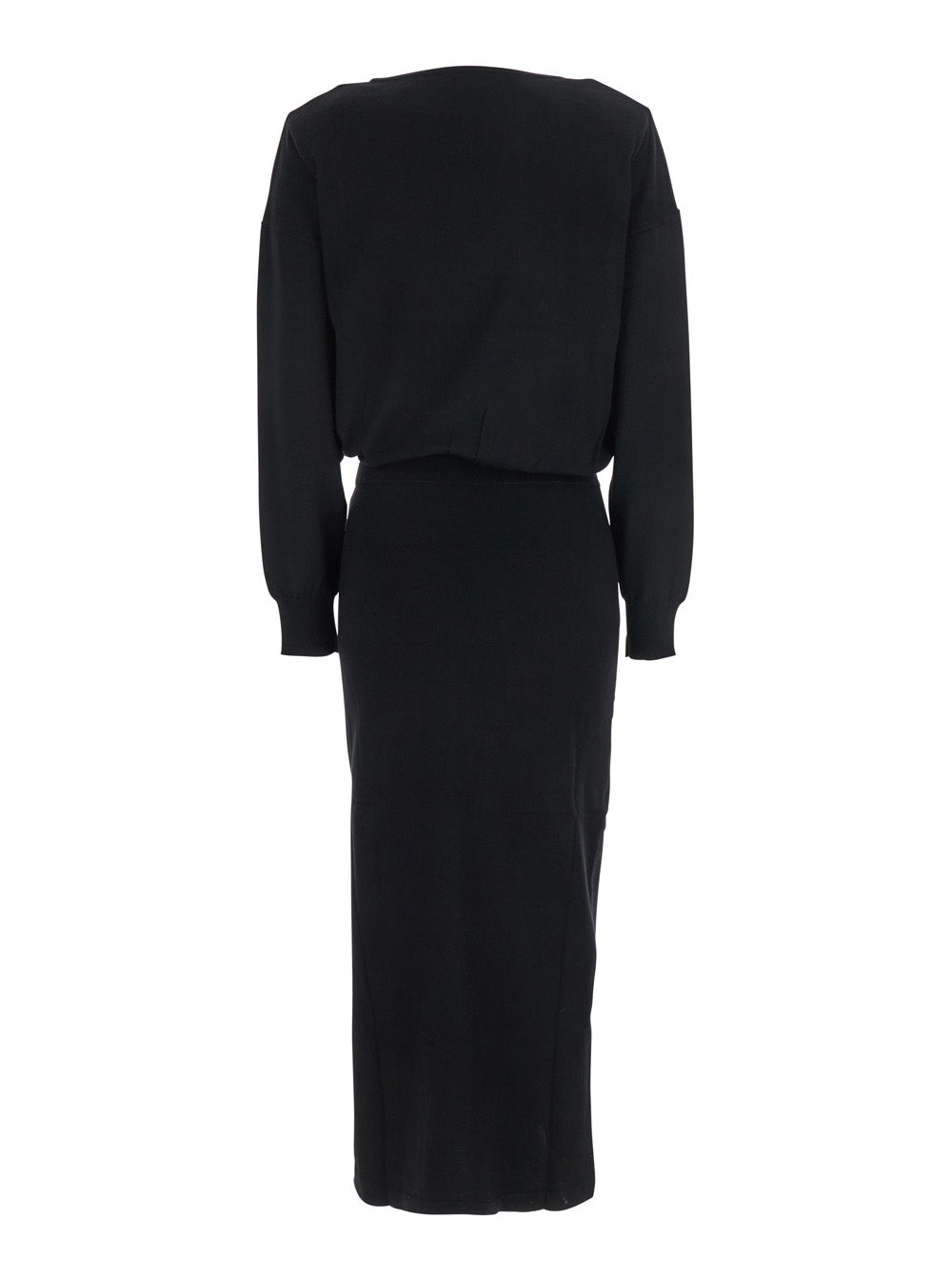 P.A.R.O.S.H. Women Black Round Neck Dress With Draped Waist In Wool Blend Woman P.A.R.O.S.H.