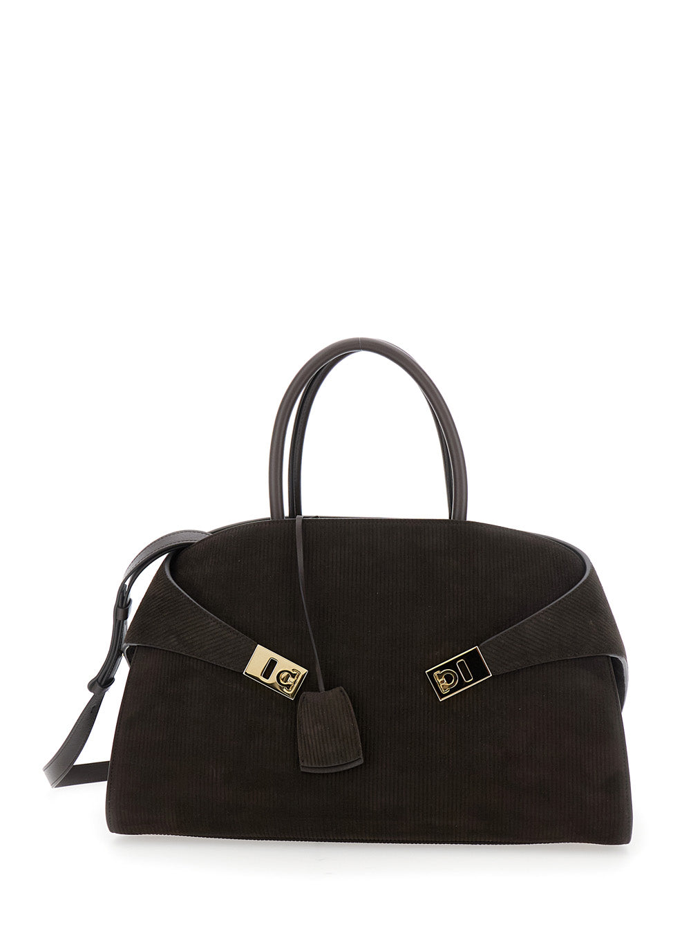 Ferragamo Women 'Hug Bicolor' Brown Handbag With Logo And Gancini Buckle In Leather Woman FERRAGAMO