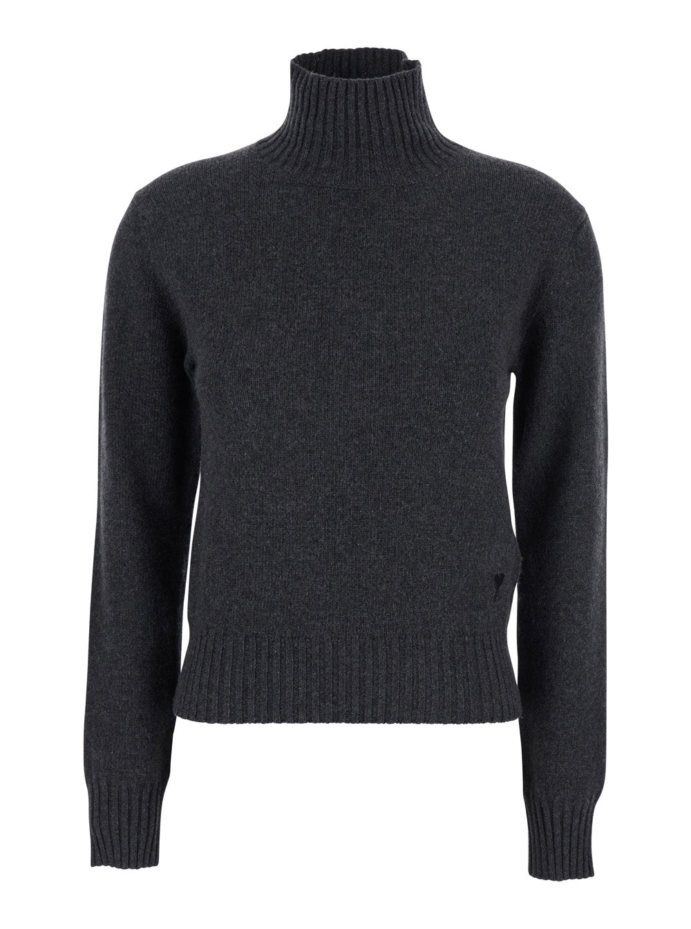 Ami Paris Women Grey Turtleneck Sweater With Ribbed Trims In Cashmere Woman AMI PARIS